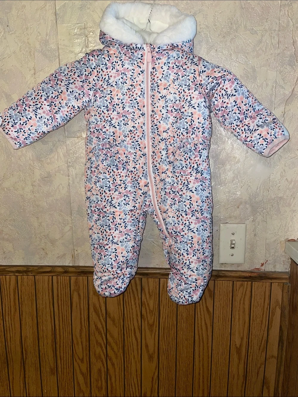 Multi color floral Kensie girl footed snowsuit (3/6mos)
